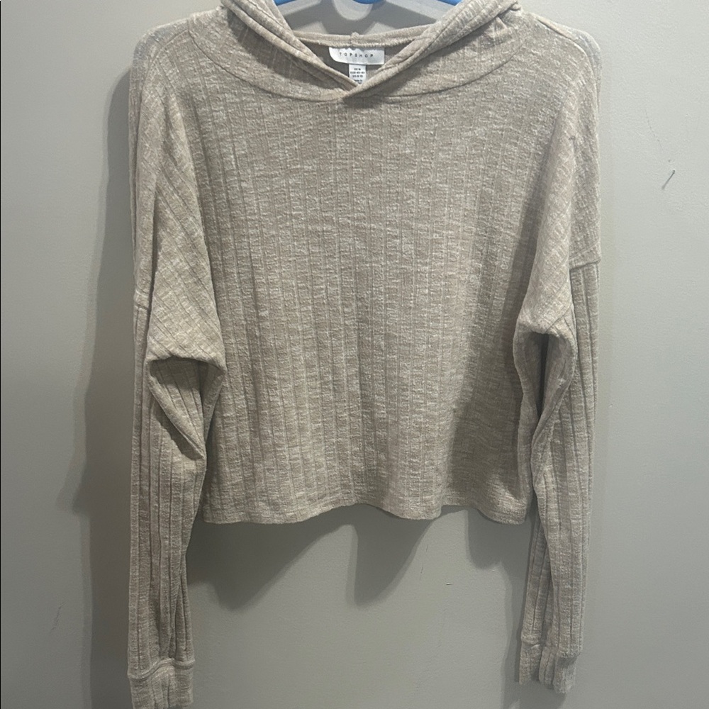 Cropped Top long sleeve Topshop Beige Ribbed Hoodie!! - Picture 1 of 7